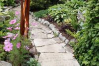 Industrial garden with stone path