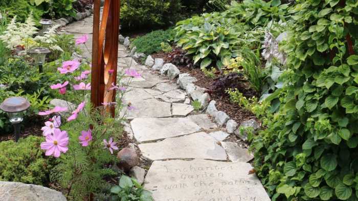 Industrial garden with stone path